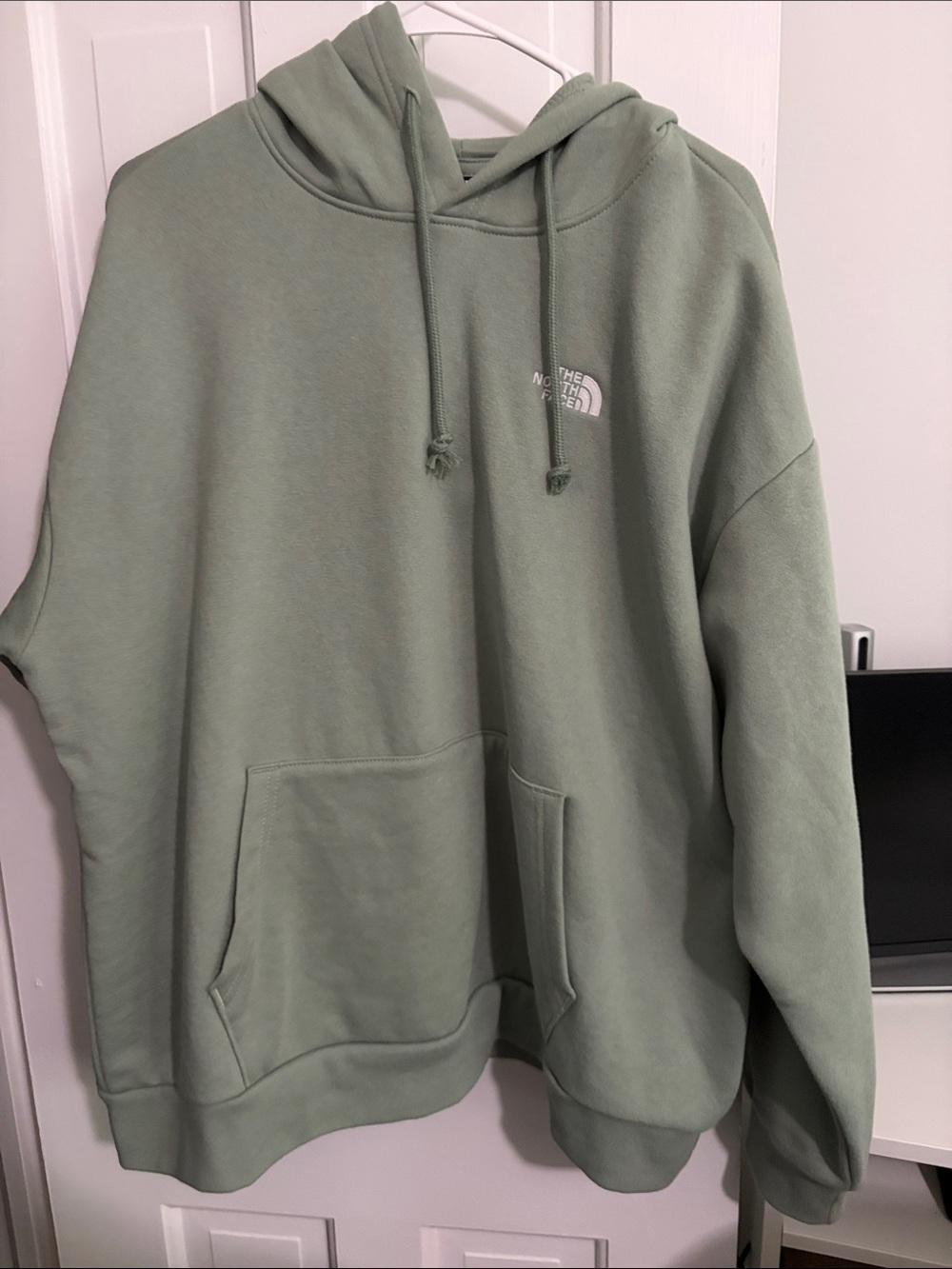 The North Face Men’s Sage Green Crewneck Hoodie with White Logo